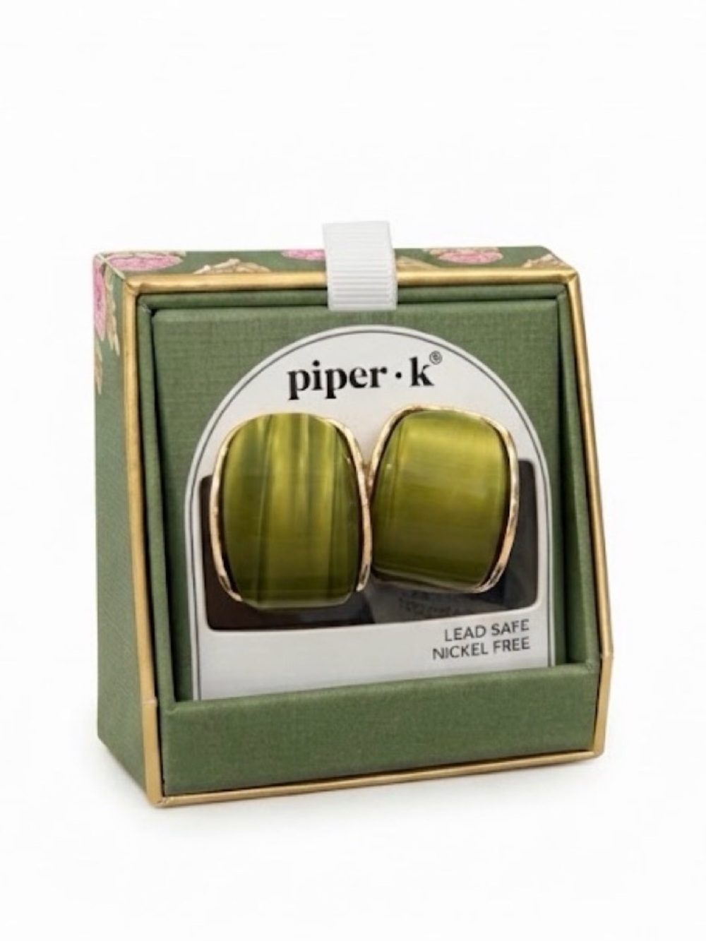 NWT ⚜️💚⚜️ Piper K Golden Tone Stud Earrings with Green Accents